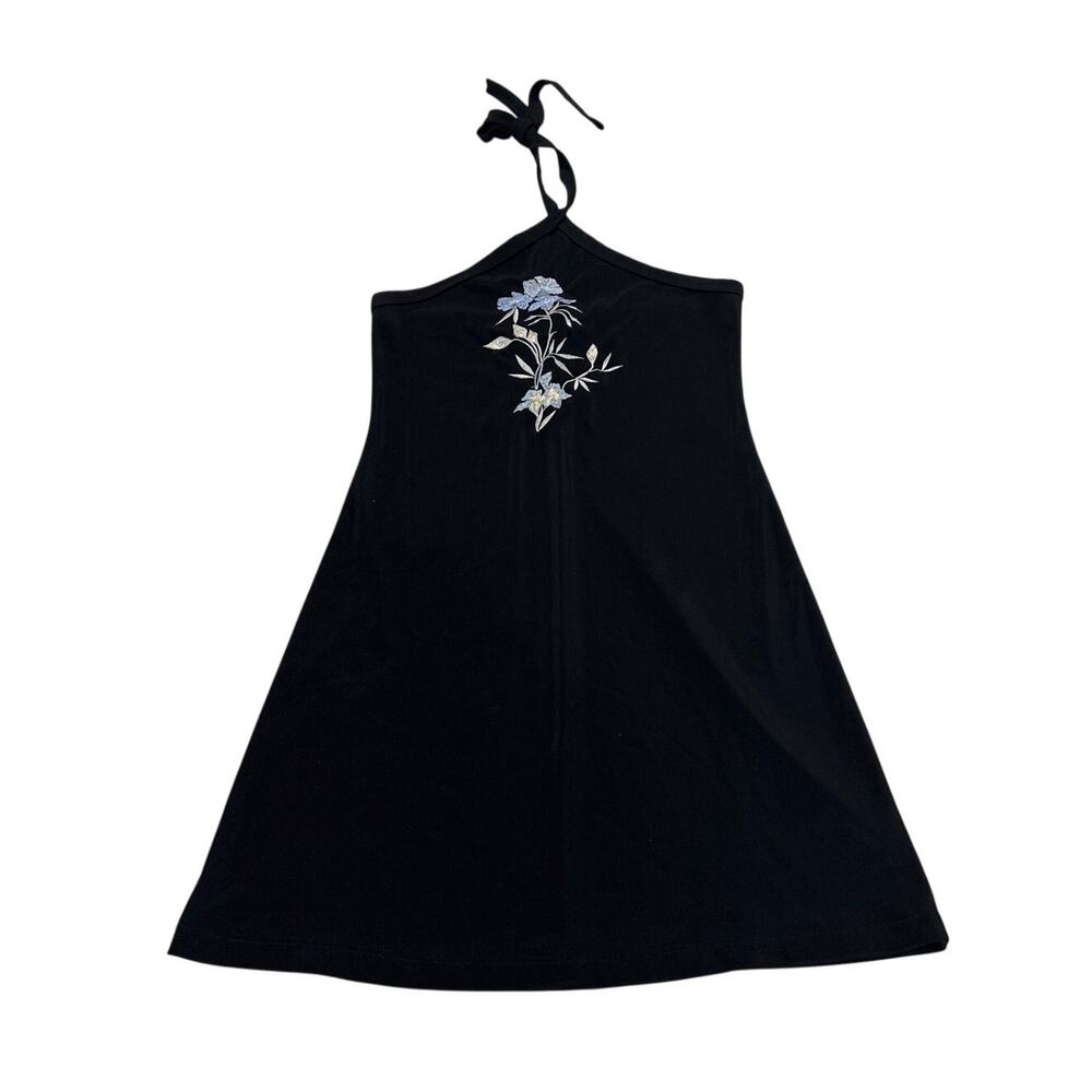 Vintage Forever 21 Medium Black Embroidered Halter Mini Dress Dainty Vacation